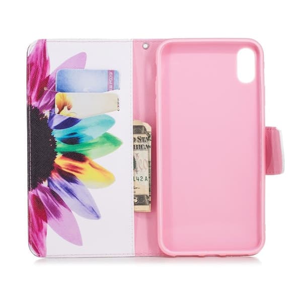 iPhone Xs Max læder flip cover med mønsterprint - Petals Multicolor