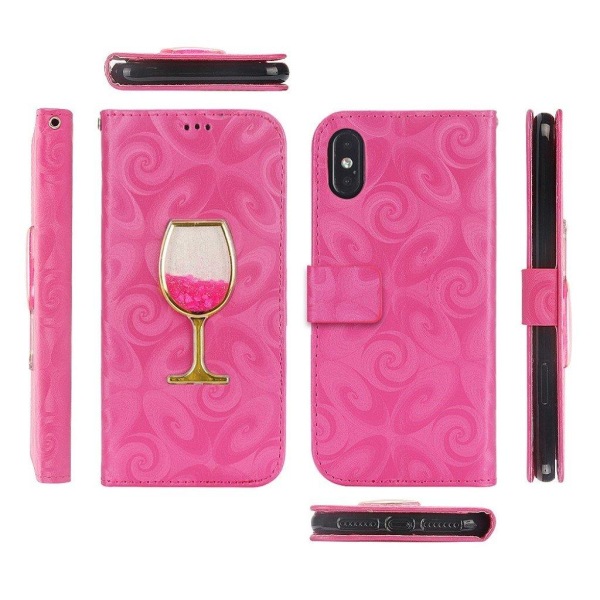 iPhone 9 Plus mobilfodral silikon syntetläder plånbok timglas vi Rosa