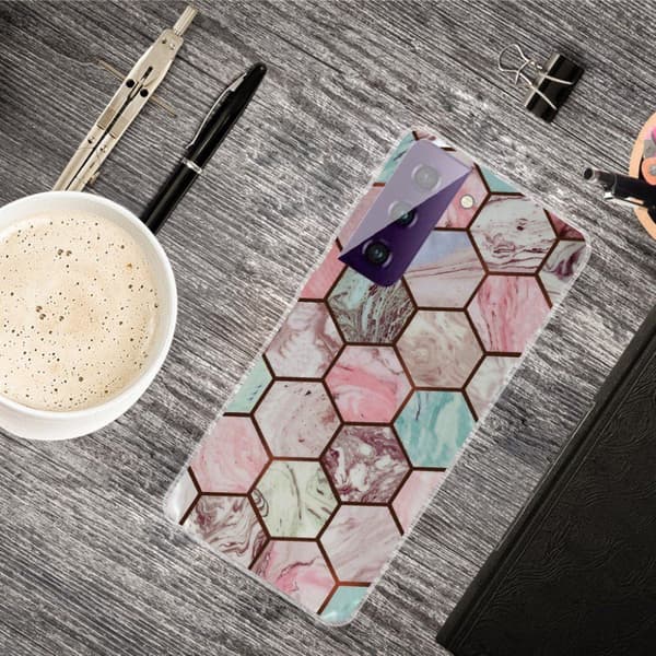 Marble Samsung Galaxy S21 FE Suojakotelo - Honeycomb Marble Pattern - marmorikuvio Multicolor
