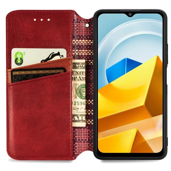 Läderfodral med A Snygg Rhombus Avtryck till Xiaomi Poco M5 - Röd Röd