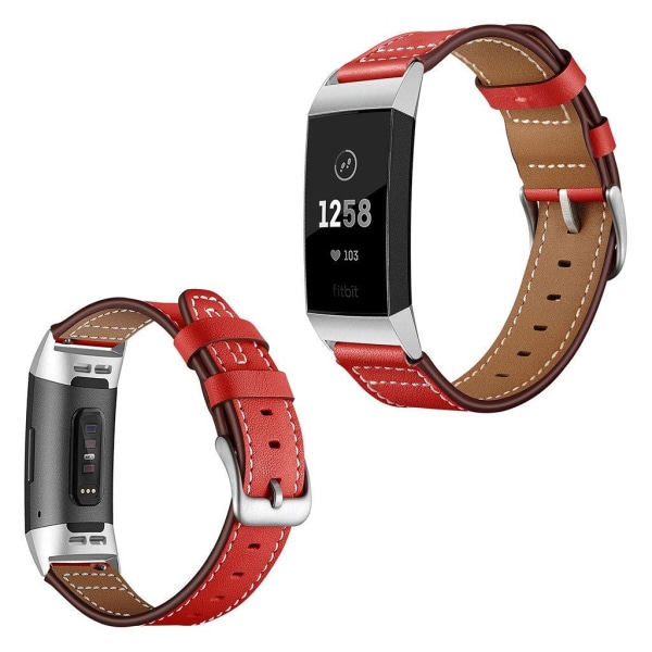 Fitbit Charge 3 mukava aito nahkainen kellonauha - Punainen Red