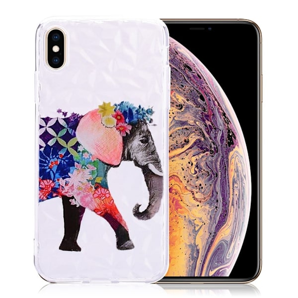 iPhone Xs Max etui med 3D-diamandstruktur - Blomstret Elefant Multicolor