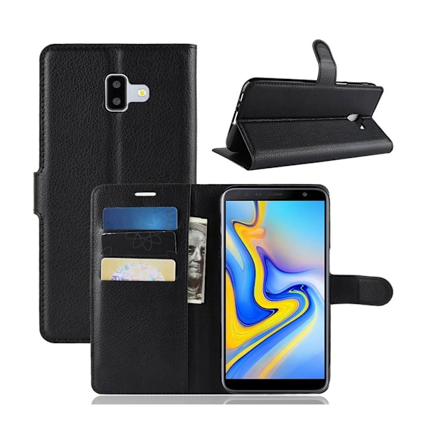 Samsung Galaxy J6 Plus (2018) litchi læder flip etui - Sort Black
