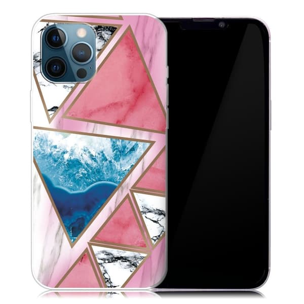 Marmormotiv iPhone 13 Pro skal - Vit / Blå / Rosa Triangel multifärg