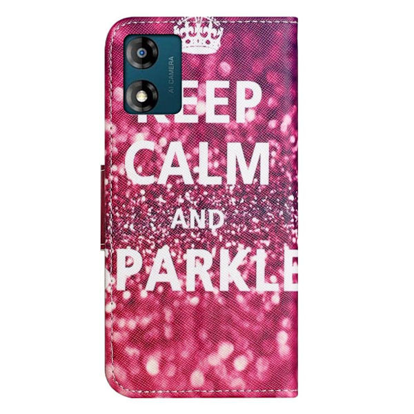 Wonderland Motorola Moto E13 Flip Etui - Keep Calm og Sparkle Red