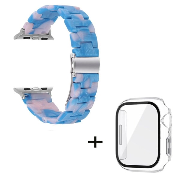 Klockarmband med 3 pärlor i resin och genomskinligt fodral för Apple Watch Series 3/2/1 42mm - Blå Rosa Mix Blå