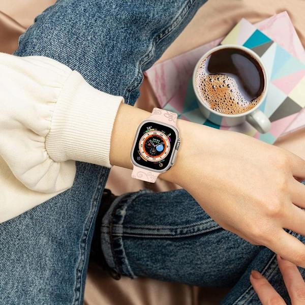 Apple Watch Series 49mm - 45mm - 44mm - 42mm Pattern Imprinted Silicone Strap - Pink Pink