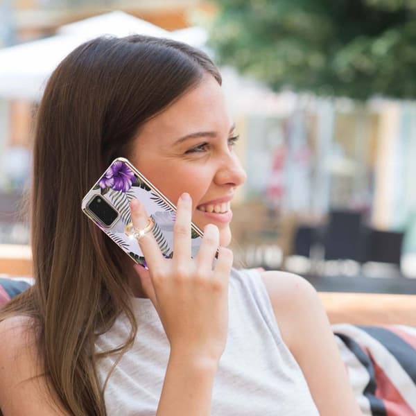 Marble Mønstret Deksel med Ring Holder til Samsung Galaxy A03s - Lilla Blomster Purple