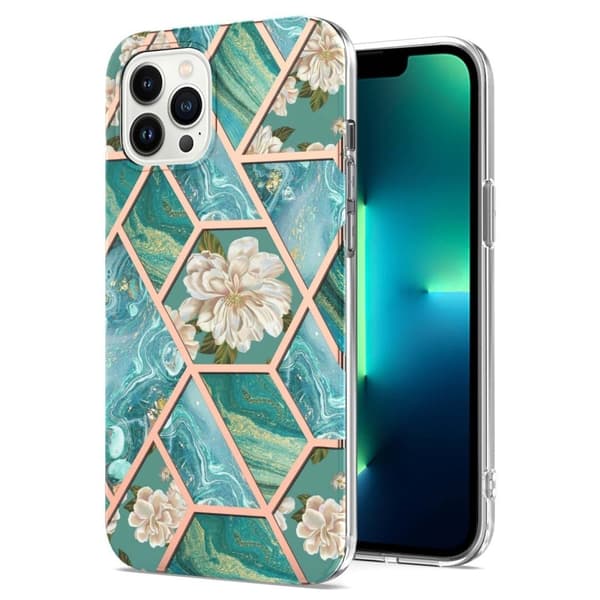 Marble design iPhone 14 Pro cover - Blå Blomster Blue