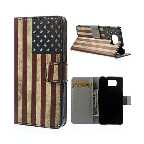 Moberg (Vintage USA flagg) Samsung Galaxy Alpha Lær Flipp Case Multicolor