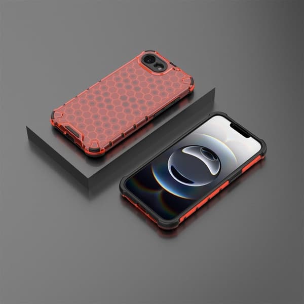 iPhone 16e Kotelo PC + Joustava puhelin kansi Honeycomb muoto - Punainen Red