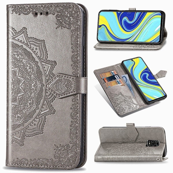 Mandala Xiaomi Redmi Note 9 Pro Max / 9 Pro / 9s Flippetui - Grå Silver grey