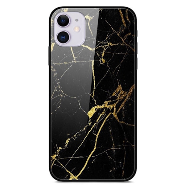 Mønstertryk Hærdet glas og fleksibelt og stødsikkert kombineret telefon cover iPhone 12 Pro/12 - Guld / Sort Black