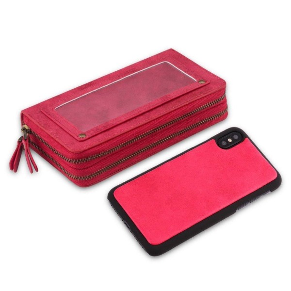 Zipper læderetui med pung til iPhone Xs Max - Rød Red