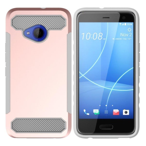 HTC U11 Life carbon fiber tekstur TPU etui - Rødguld Pink