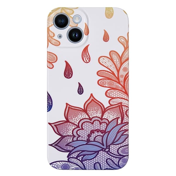 Skydd för iPhone 14 Plus med pappersskuret blommönster - Gul / Orange / Blå Orange