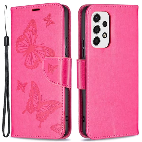 Butterfly Samsung Galaxy A53 5G Læderetui - Rose Pink