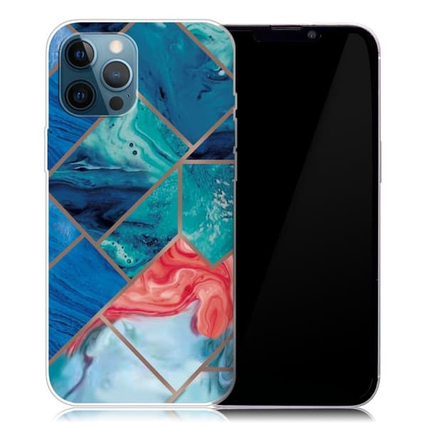 Marmormotiv iPhone 13 Pro skal - Blå Och Orange Marmor Transparent