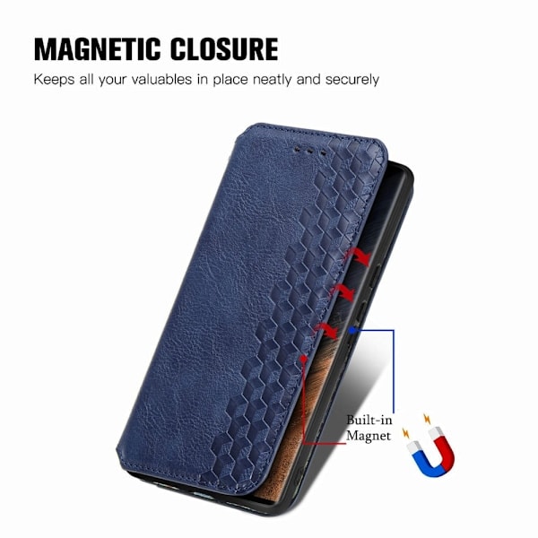 Nahkakotelo With A Stylish Rhombus Imprint For Samsung Galaxy S23 Ultra - Sininen Blue