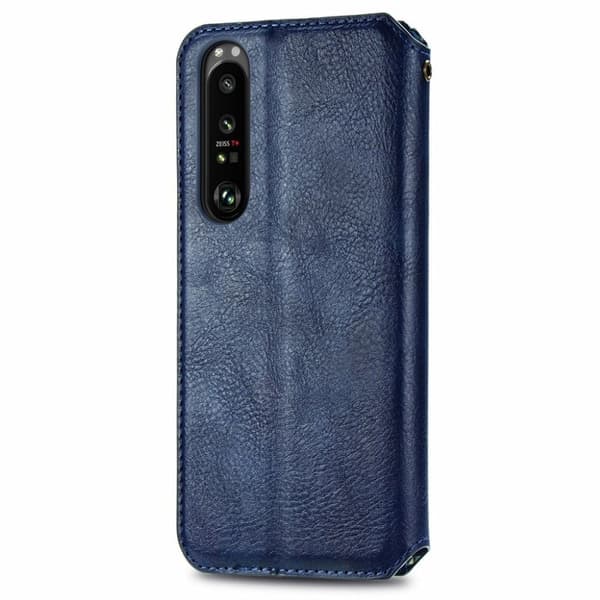 Läder Sony Xperia 1 III fodral med romb-design - Blå Blå