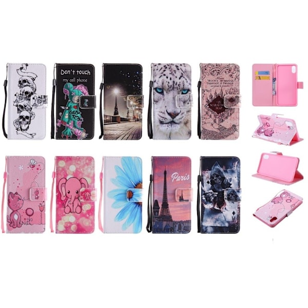 iPhone Xs Max mønstret magnetisk læder flip cover - Retro Castle Map Multicolor