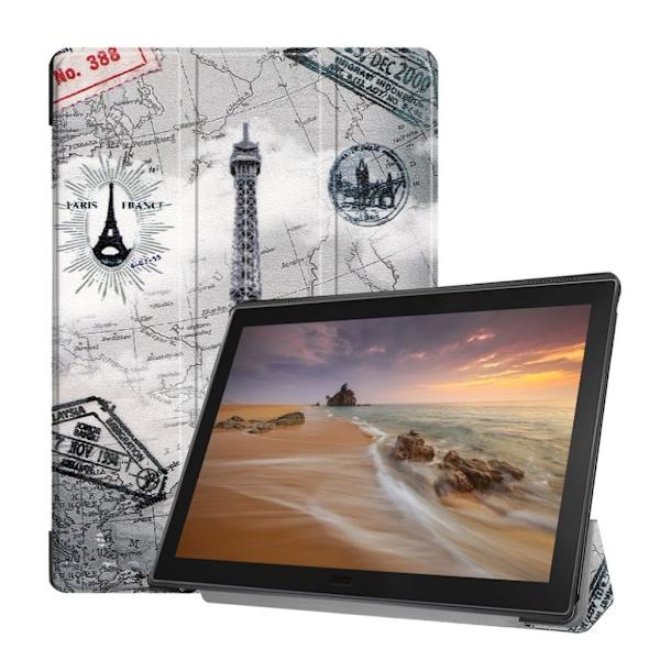 Lenovo Tab E10 trefold mønster læder flip etui - Eiffeltårn Multicolor