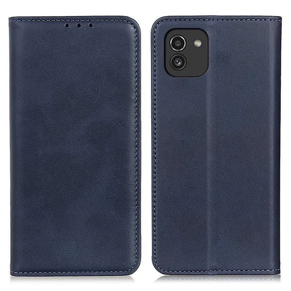 Flip Etui med Pung i ægte Læder til Samsung Galaxy A03 - Blå Blue