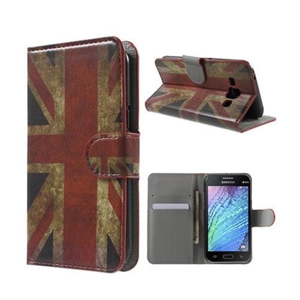 Moberg Samsung Galaxy J1 Læder Etui Med Stander Og  Kortholder - Retro UK Flag Multicolor