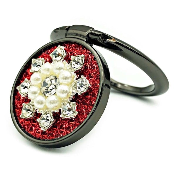 Universal fashionable rhinestone faux pearl décor phone ring sta Red