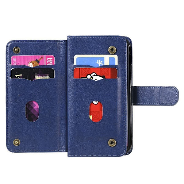 iPhone Xs / iPhone X etui med pung & 10 kortpladser – Blå Blue