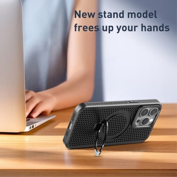 Magnetiskt fodral för iPhone 15 Pro Max - Kickstand - Brun Brun