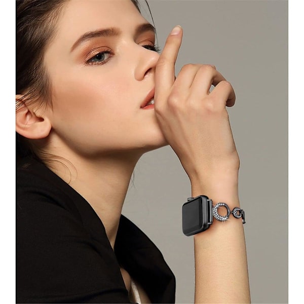 Apple Watch Series 8 (41 mm) klockarmband i rostfritt stål med strassdekor - Svart Svart