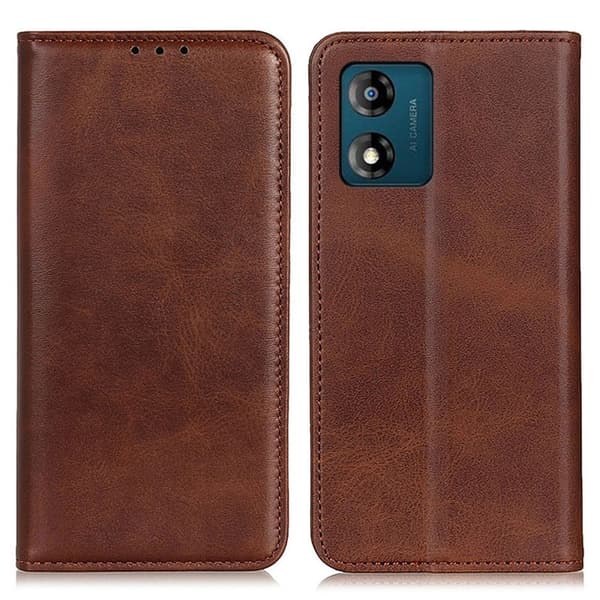 Flip Etui med Pung i Ægte Læder til Motorola Moto E13 - Kaffe Brown