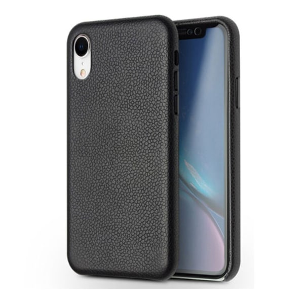 QIALINO iPhone Xr fodral i äkta läder med litchi-textur - Svart Svart