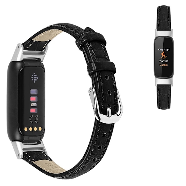 Fitbit Luxe klockarmband i äkta läder i krokstil - Svart Svart
