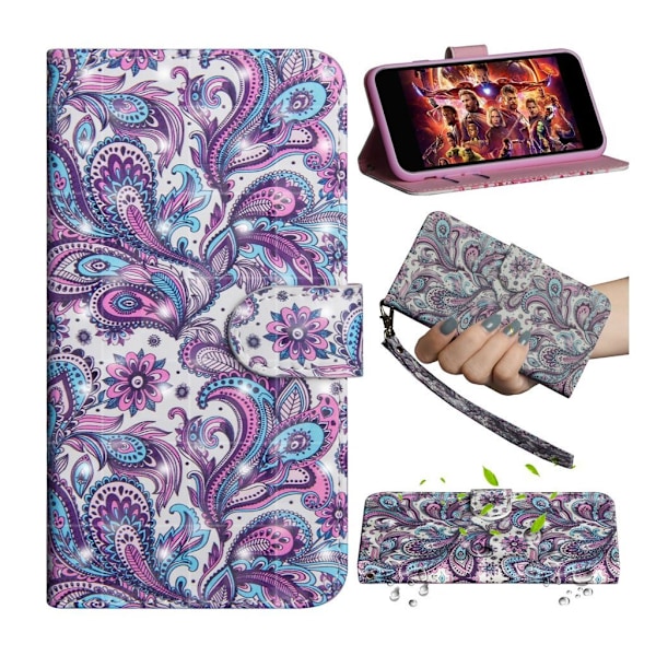 Samsung Galaxy A70 dekormönstrat läderfodral - Färgade Blommor multifärg