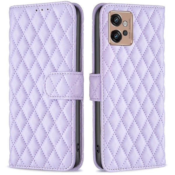 Rhombus Mønster Matte Flip Case til Motorola Moto G32 - Lilla Purple