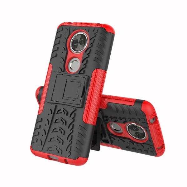 Motorola Moto E5 Plus Anti-Slip Muovi ja TPU Suoja Kuori Jalustalla - Punainen Red