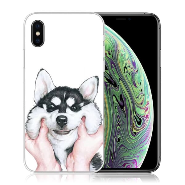 iPhone XS Hållbart mobilskal tillverkat av mjukt mönstrat silikon plast - Husky Hund multifärg