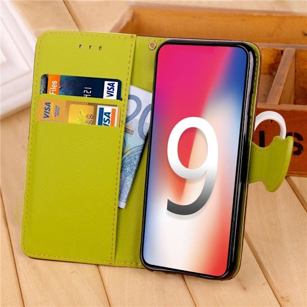 iPhone Xr bladformet magnetisk læder flip cover - Brun Brown