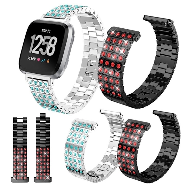 Fitbit versa urlänk träningsklocka rostfritt stål strasstenar - Svart blå multifärg