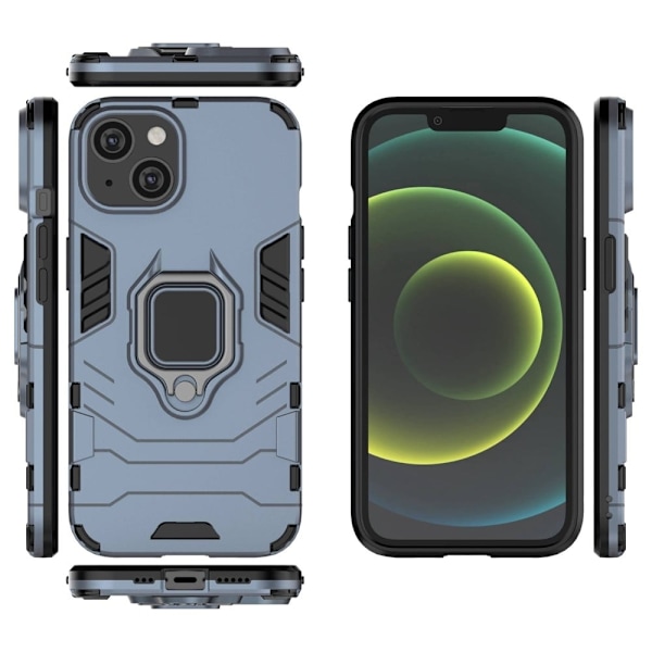iPhone 14 6,1 tommer Anti-fall Phone Case Ring Kickstand Robust stødsikkert fleksibelt og hårdt bump-resistent bagcover - Blå Blue