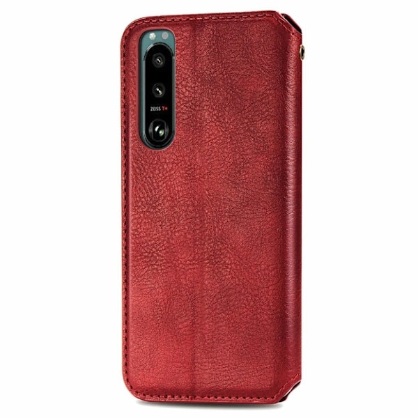 Läder Sony Xperia 5 III fodral med romb-design - Röd Röd