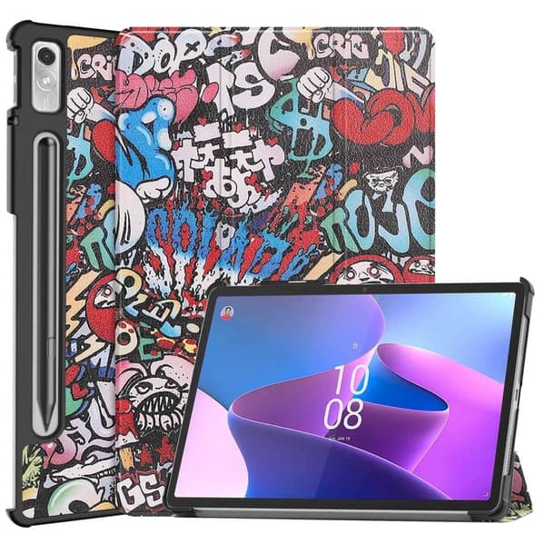 Lenovo Tab P11 Pro (2. generasjon) skinnveske med trefoldig mønster - Graffiti Multicolor