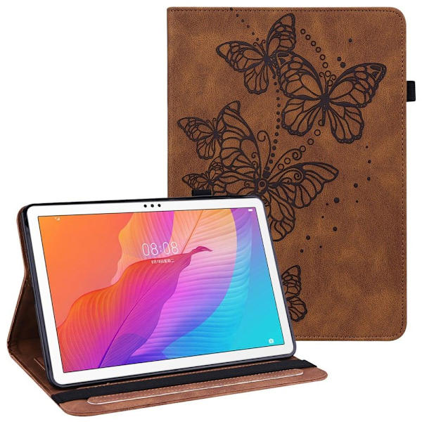 Huawei MatePad T10 / T10s læderetui med sommerfugleaftryk - Brun Brown