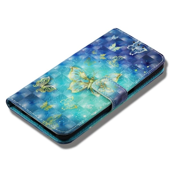 Samsung Galaxy A7 (2018) lys spot læder flip etui - Guld og Blå Sommerfugl Multicolor