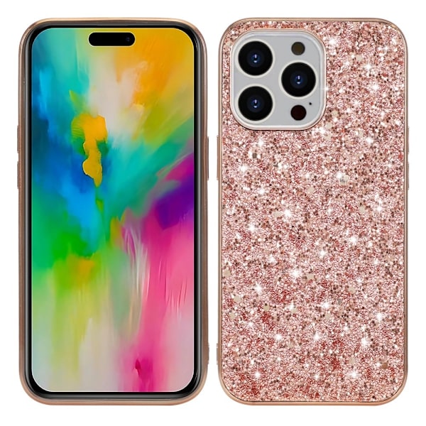 Glitter iPhone 16 Pro deksel - Rose Gull Pink