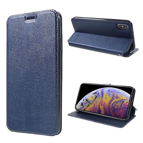 iPhone Xs Max mobilfodral syntetläder silikon stående kortficka - Mörkblå Blå