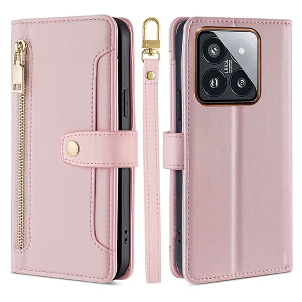 Xiaomi 14 Pro plånboksfodral i veganskt läder - Rosa Rosa