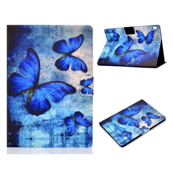 Lenovo Tab M10 pattern printing leather case - Blue Butterflies Blå
